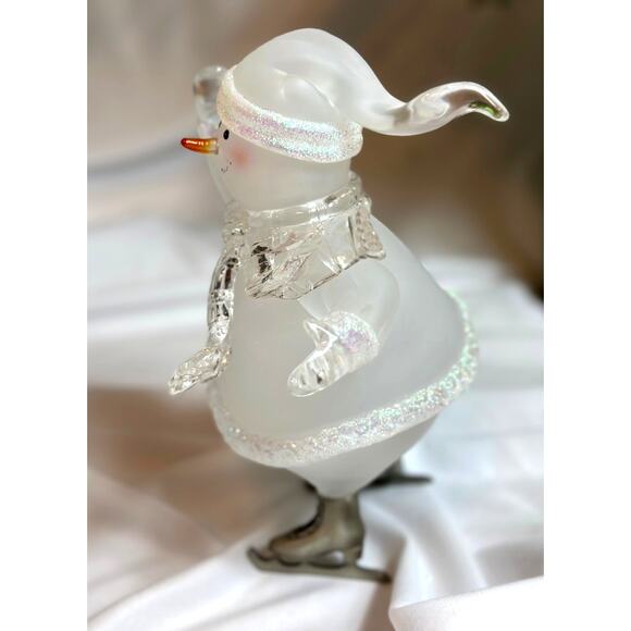 Vintage Christmas Around the World Skating Snowman Frosted Glass - Picture 9 of 16